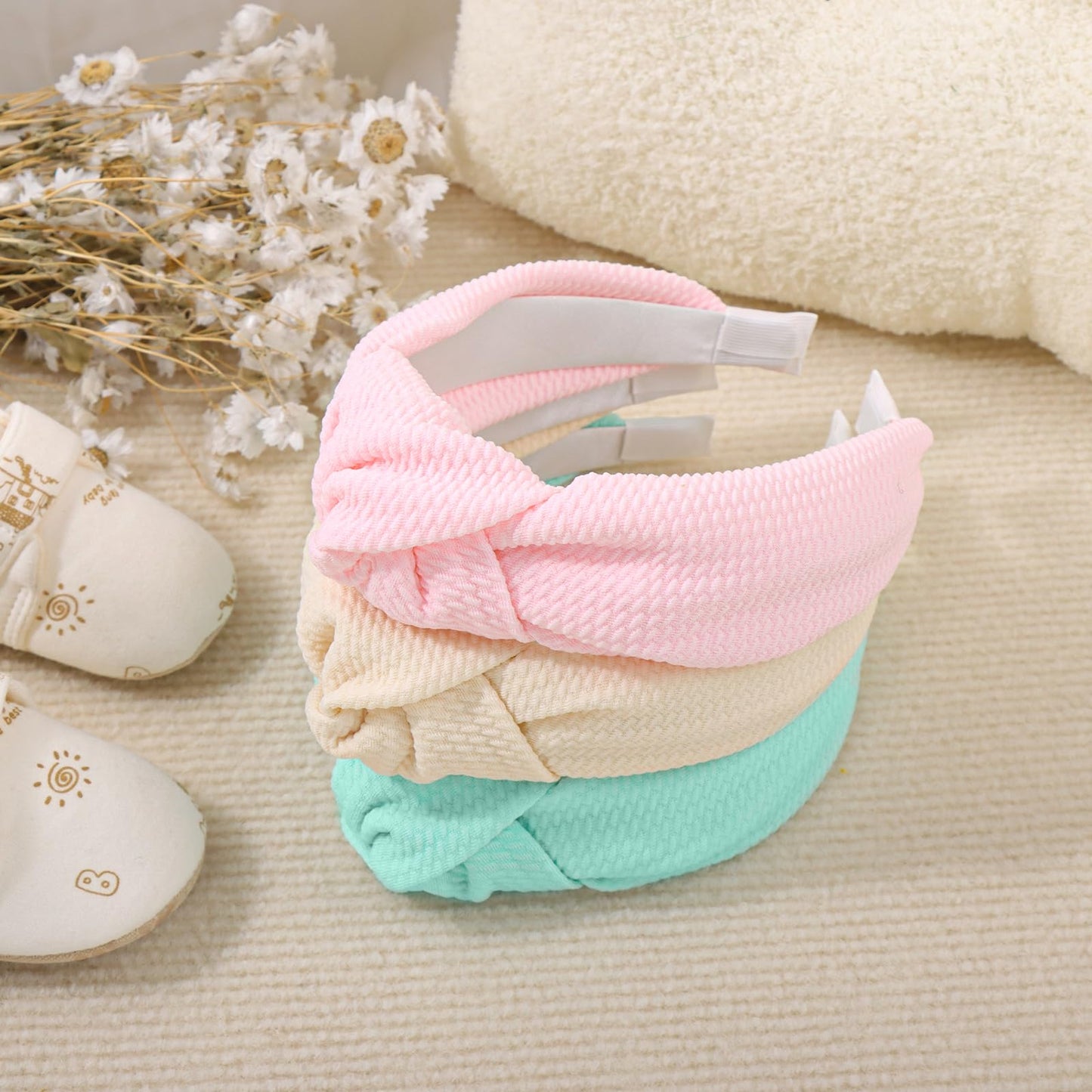 YanJie Headbands for Girls - Non Slip Fashion Wide Top Knotted Headbands, Comfortable Cute Hair Accessories, Pink 3Pcs