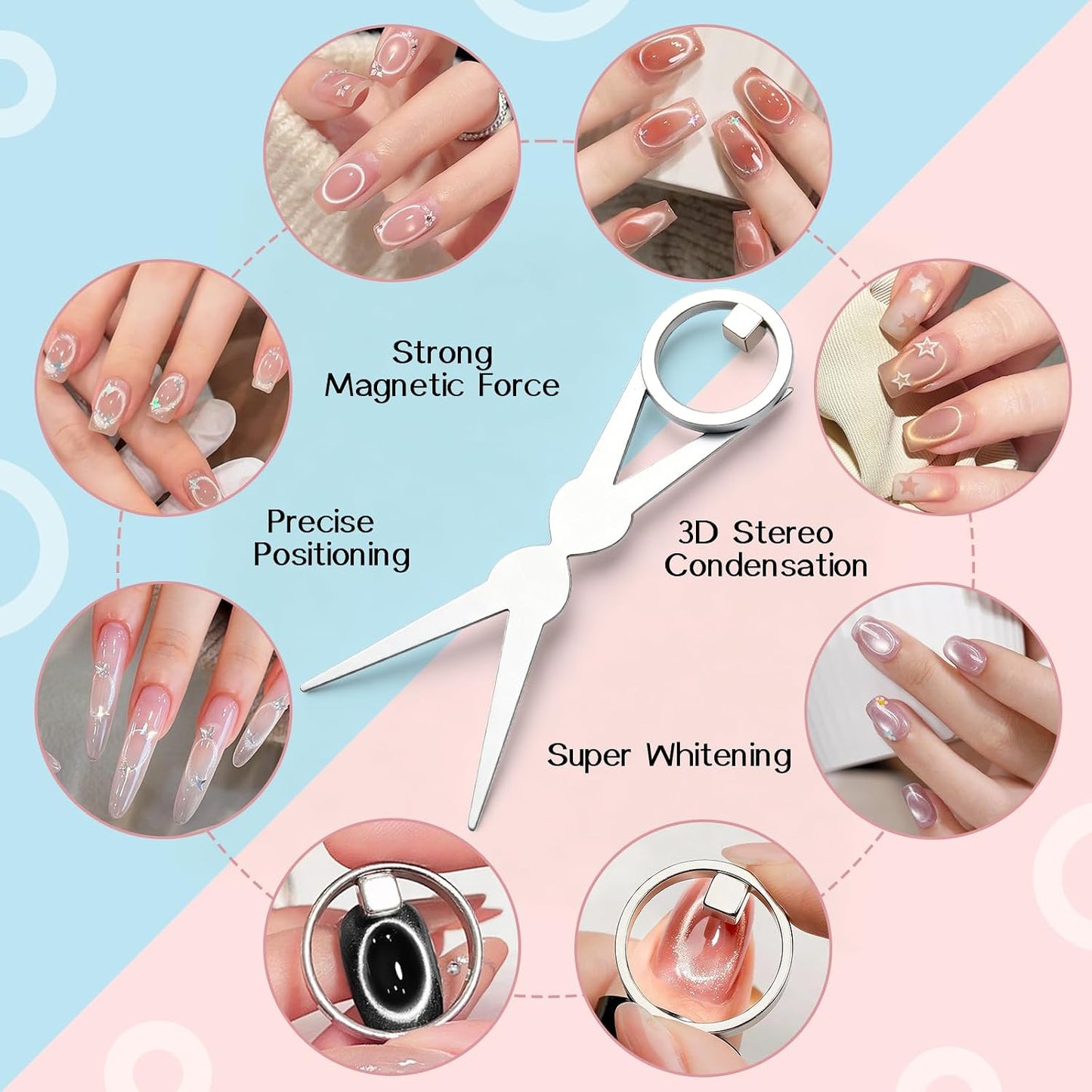 Circle Cat Eye Magnet Set - 2 Ring-Shaped Nail Art Tools for Strong Cat Eye Designs | Portable Hollow Circular for DIY Manicure