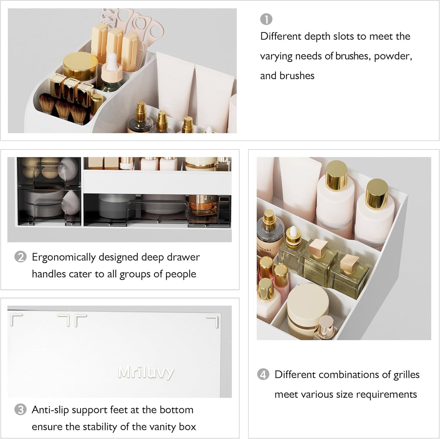 Makeup Organizer with Drawers - Large Cosmetic Storage Box | Multifunctional Skincare Display Case - White Transparent