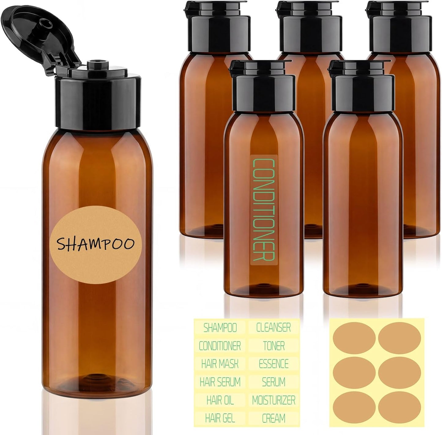 Travel Bottles for Toiletries - 6 Pack 2oz Leak Proof TSA Approved Squeeze Containers | Clear Wide Mouth for Shampoo & Conditioner