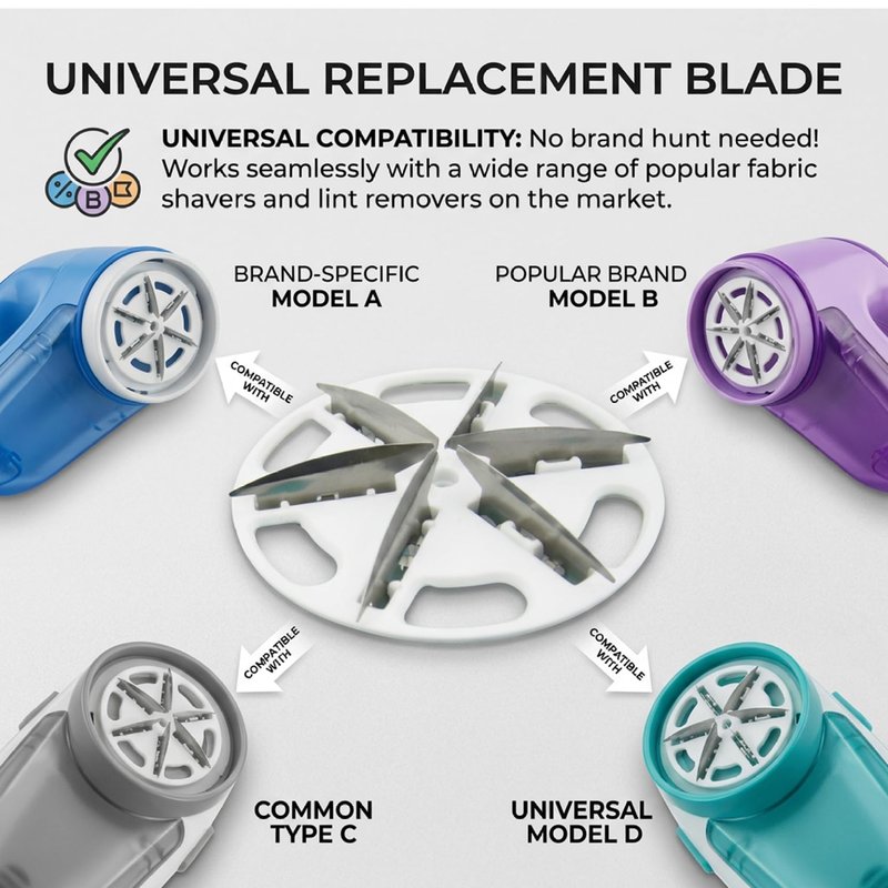 10-Pack Fabric Shaver Replacement Blades, 57mm Alloy Pill Shaver 6-Blade Head for Efficient Lint & Pill Removal