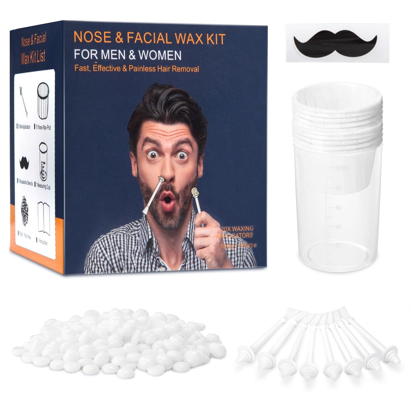 AUZEAL Nose Wax Kit, Nose Hair Wax Kit with 100 g Wax, 20 Applicators, Nose Ear Hair Removal Kit for Men Women, Easy, Quick & Painless, Lasts up to 5 Weeks