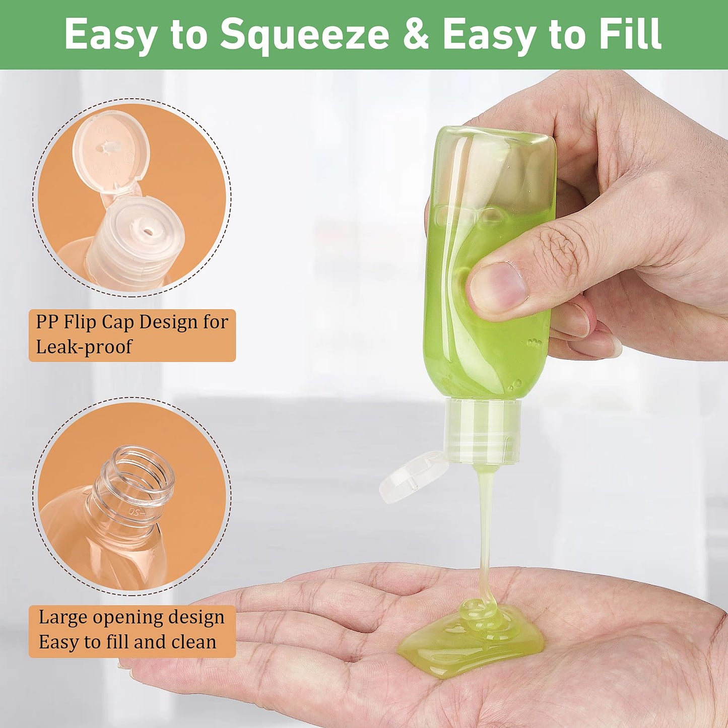 Wowang Travel Bottles for Toiletries 5 Pack 2oz TSA Approved Squeezable Travel Size Containers Leak-proof Shampoo and Conditioner Bottles Refillable Plastic Squeeze Bottle(Clear)