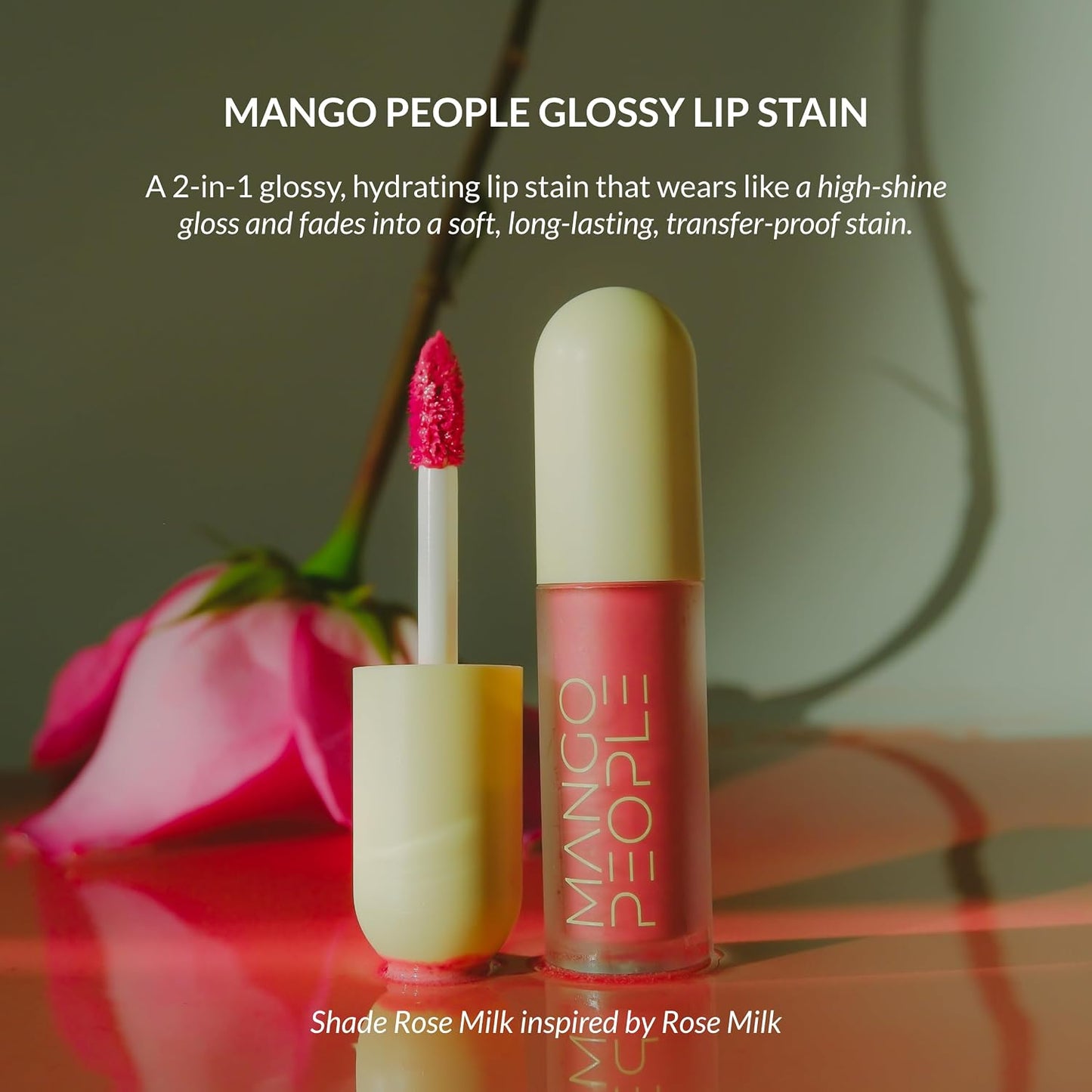 Hydrating Glossy Fruit Lip Stain - 2-in-1 Gloss & Long-Lasting Tint | Rose Milk, Lightweight Lip Makeup