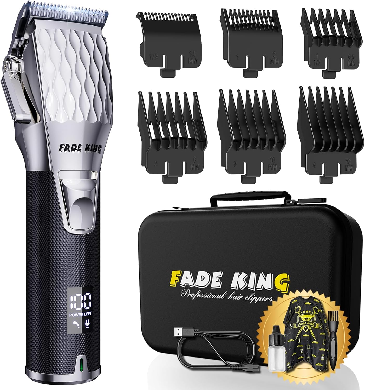FADEKING® Professional Hair Clippers - Cordless Barber & Beard Trimmer Set | Complete Men's Grooming Kit