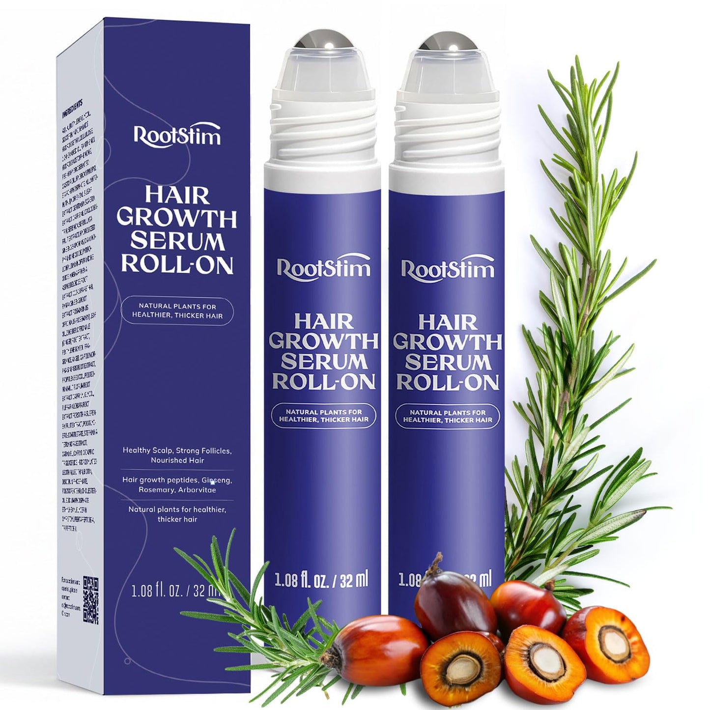 Hair Growth Serum Roll-On | Rosemary, Caffeine & Biotin Formula for Fuller-Looking Hair - 1.08 Fl Oz