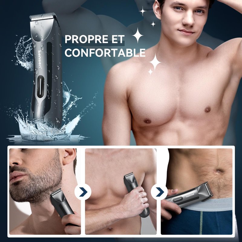 kensen Body Hair Trimmer for Men - Groin & Pubic Hair Trimmer with Ceramic Blades, Manscape Body Shaver for Men with LED Light Ball Shaver IPX7 Waterproof Wet/Dry Rechargeable Body Trimmer Mens Gift