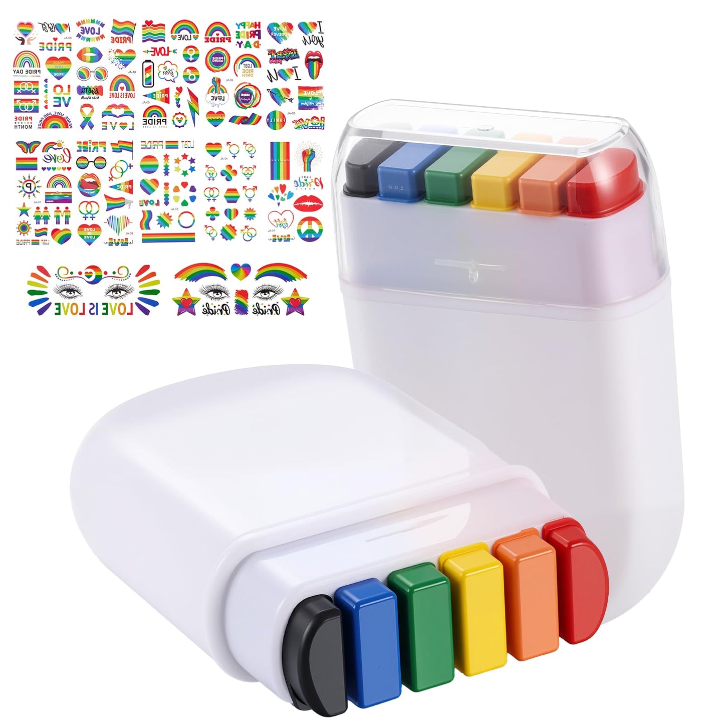 Pride Rainbow Face Paint Kit 2 Pack Pride Face Paint Sticks, 12 Pride Temporary Tattoos, 100+PCS Pride Stickers for Gay Pride Parade, Pride Day and Party Cosplay, LGBTQ Celebrations