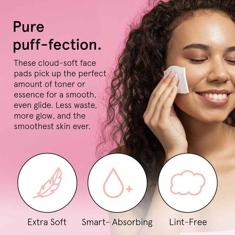 Face Pads for Toner & Essence | Lint-Free Makeup Remover (100 Count) - Soft, Durable Vegan Skincare Pads