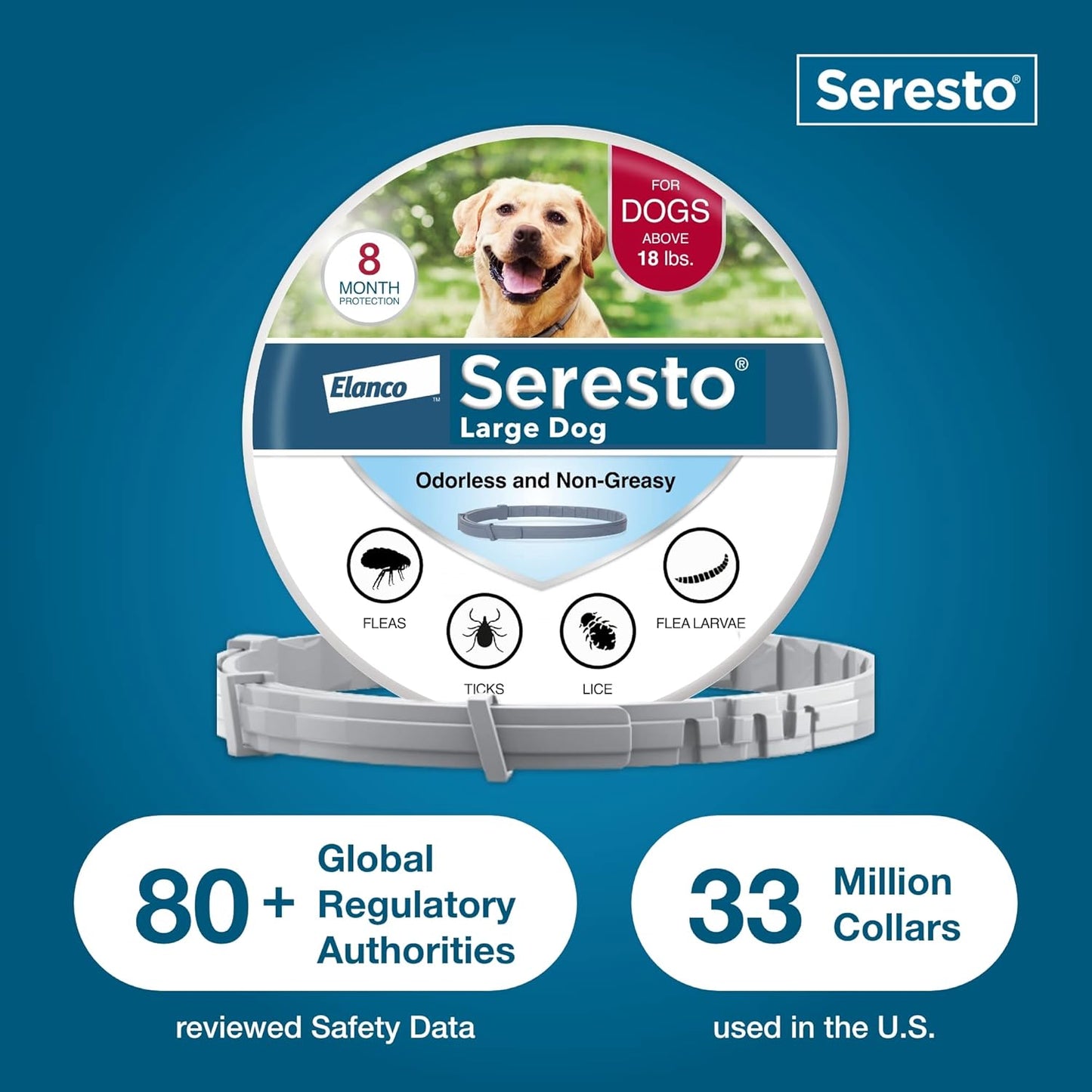 Seresto Flea & Tick Collar for Dogs Over 18 lbs - Vet-Recommended | 8-Month Treatment & Prevention