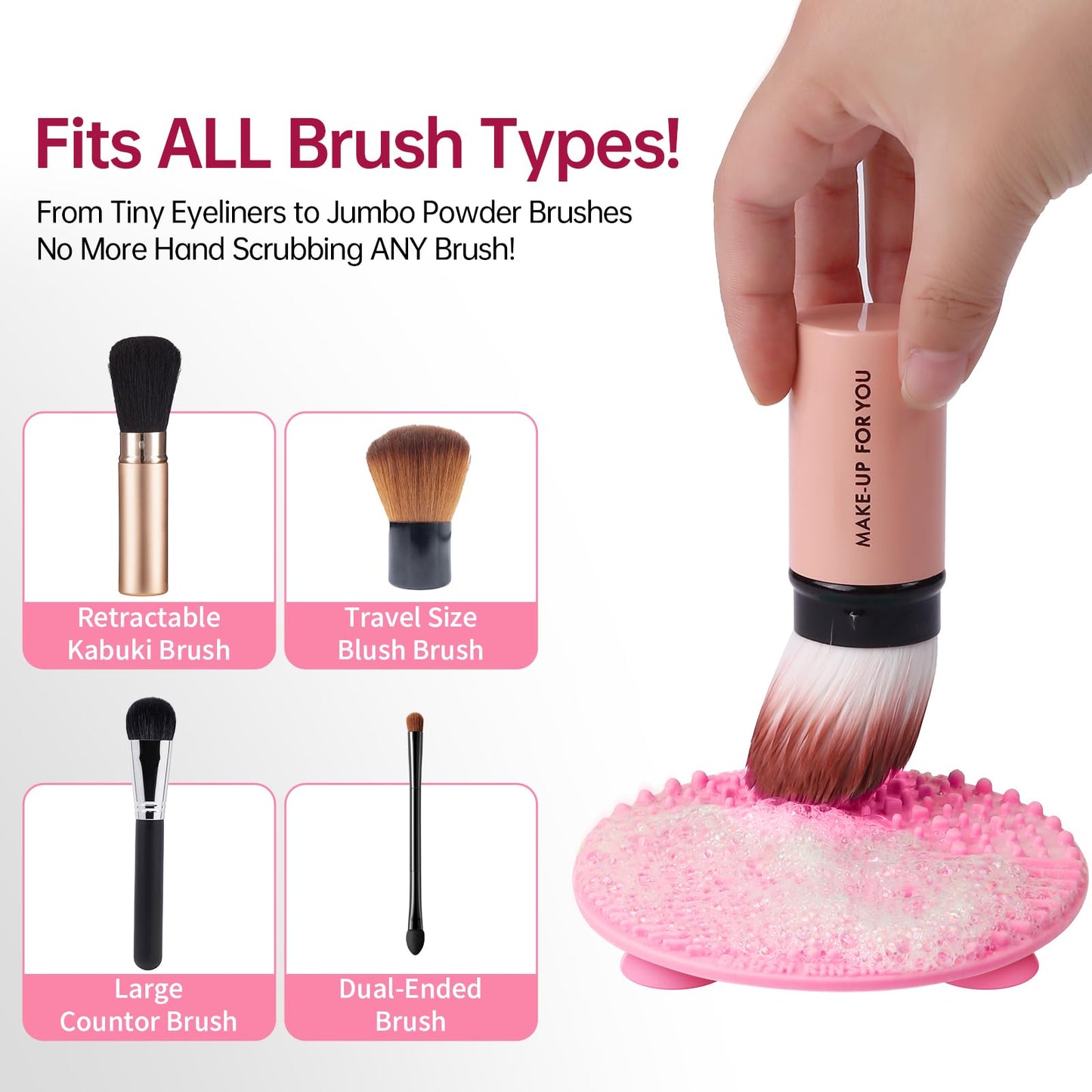 Electric Makeup Brush Cleaner Machine & Deep Cleaning Solution Set, Automatic Spinning Washer with 1.98 Fl.Oz Cruelty-Free Shampoo, Quickly Removes Residue, Ideal Gifts for Women, Makeup Lover
