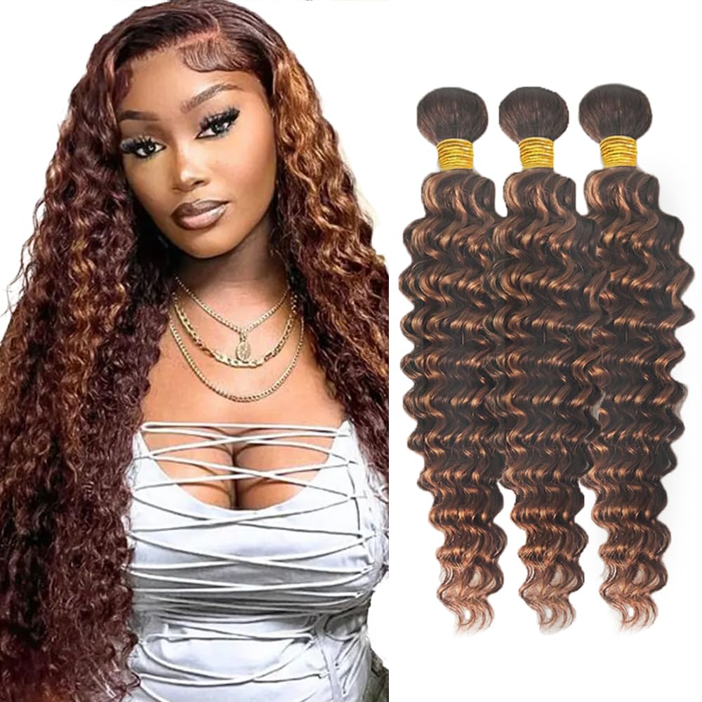 34 34 34 Inch P4/30 Bundle Highlight Deep Wave Bundles Human Hair Unprocessed Virgin Hair 3 Bundles Brown Mixed With Light Brown Bundle