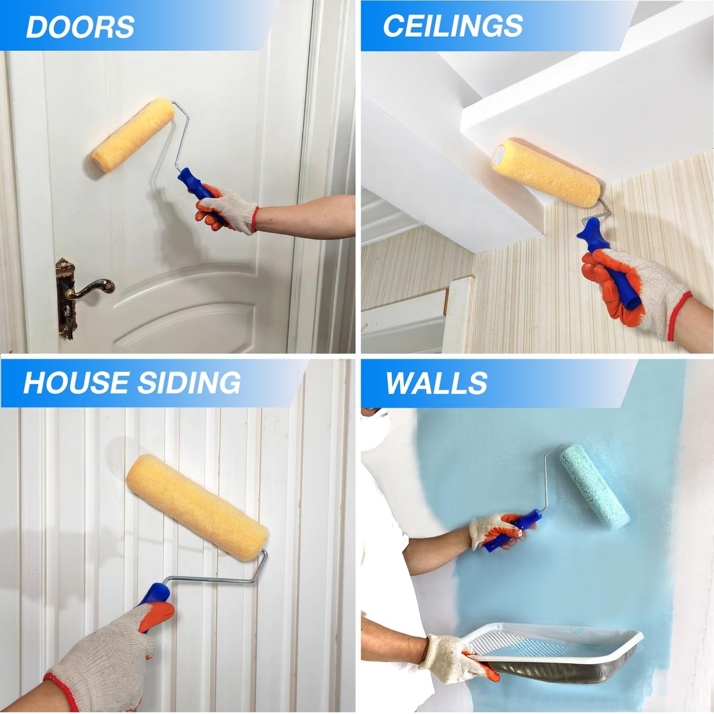 Great Andrew 3 PCS Paint Roller Covers 9 Inch, 3/8" Nap Paint Roller Kit Dense Fibers for Painting Textured Semi Smooth Surfaces Walls, Ceilings, for 9" Paint Roller Frame