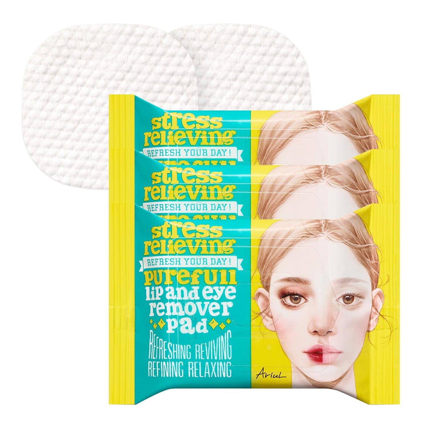 Ariul Purefull Lip & Eye Makeup Remover Pads - Oil-Infused, Gentle Exfoliation | Travel-Friendly Compact (90 Pads)
