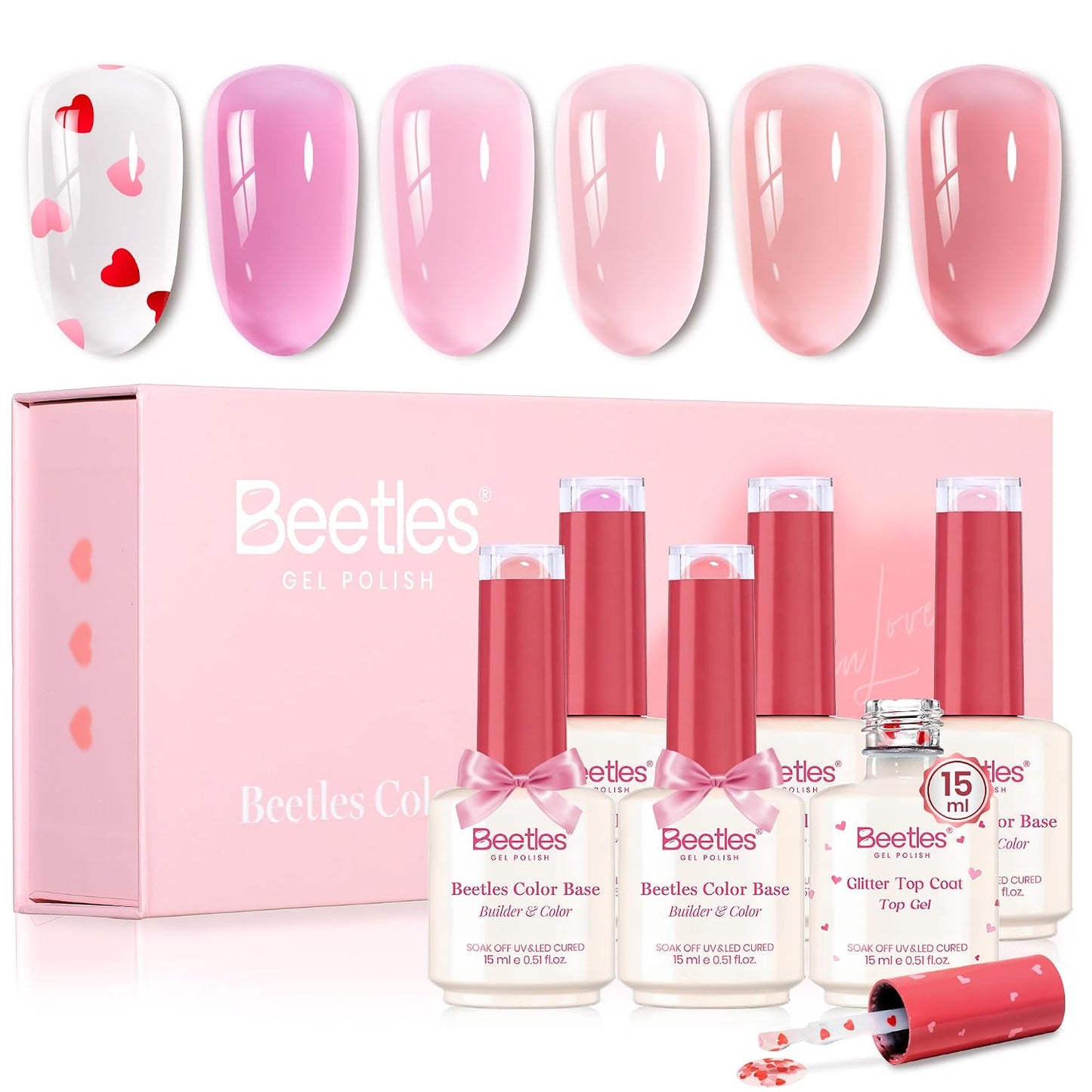Beetles Base Color Gel Nail Polish Set - 6 Nude Shades | 5-in-1 Builder Rubber Base Coat for Strengthening Natural Nails