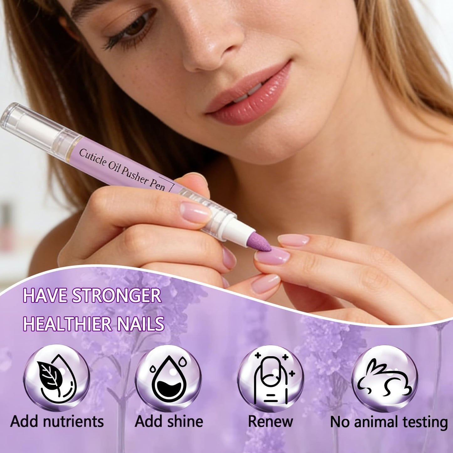 2PCS 2-in-1 Ceramic Cuticle Oil Pusher Pen, Cuticle Oil Pusher Pen, Nail Care Buffer Pens, Moisturizing Nail Care, for Dry & Damaged Nails, Hangnails, Moisturize Strengthen Brighten