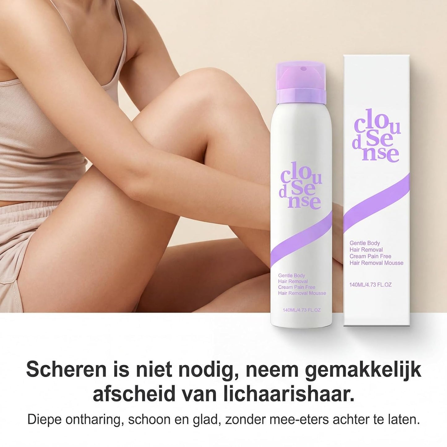 Hair Removal Spray for Sensitive Skin - Fast-Acting Aloe & Hyaluronic Acid | Pain-Free Bikini Depilation