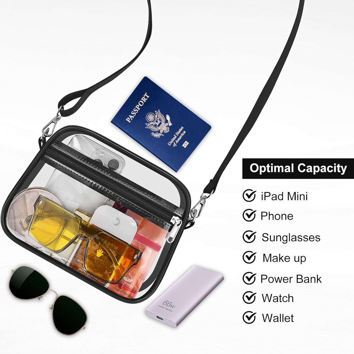 Clear Stadium Bag - Transparent Sports Fan Handbag with Adjustable Strap | Perfect for Concerts & Festivals