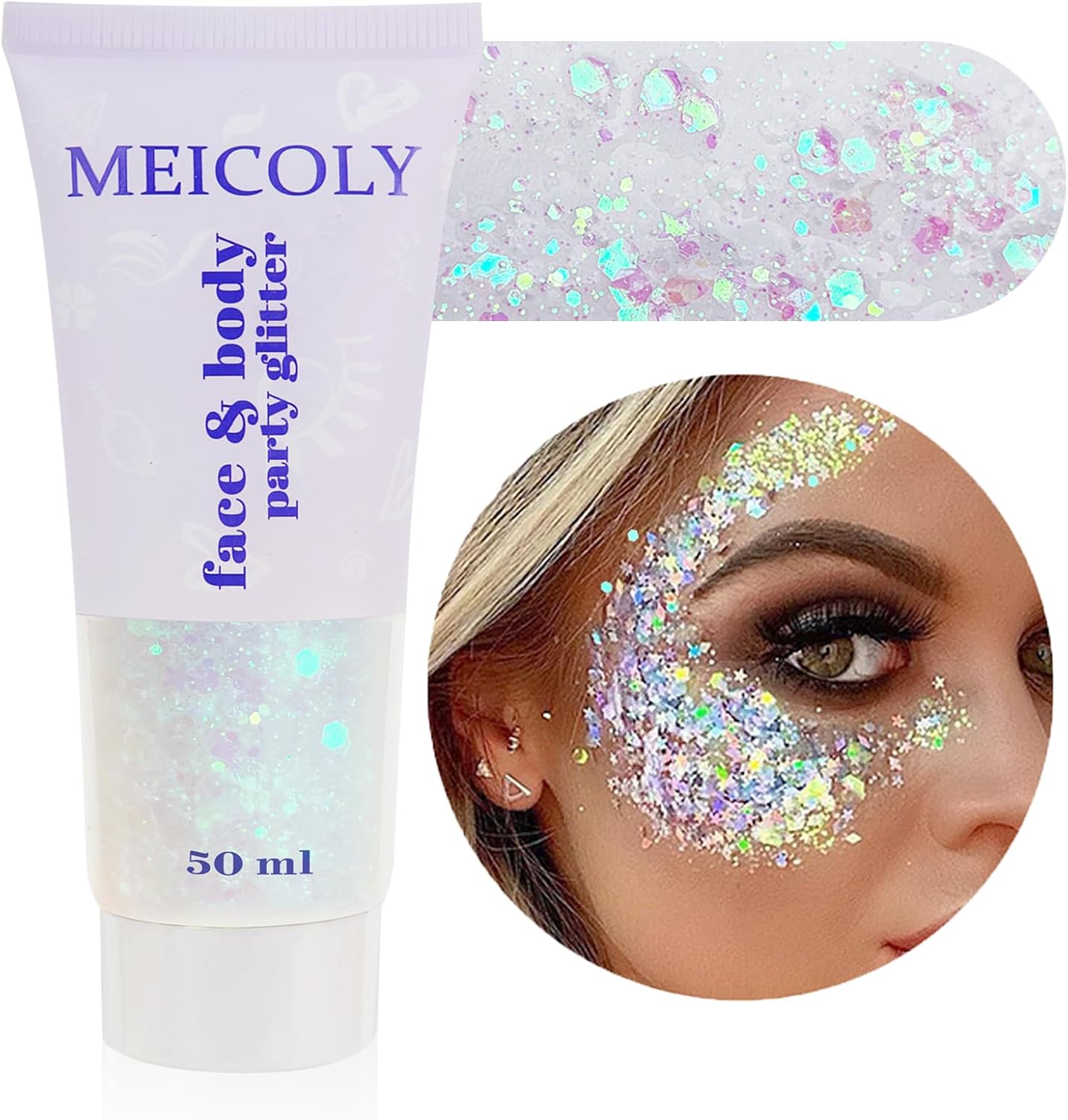 Red White and Blue Hair Glitter - Self-Adhesive Waterproof Face Glitter for 4th of July | Firework Ribbon Sequins