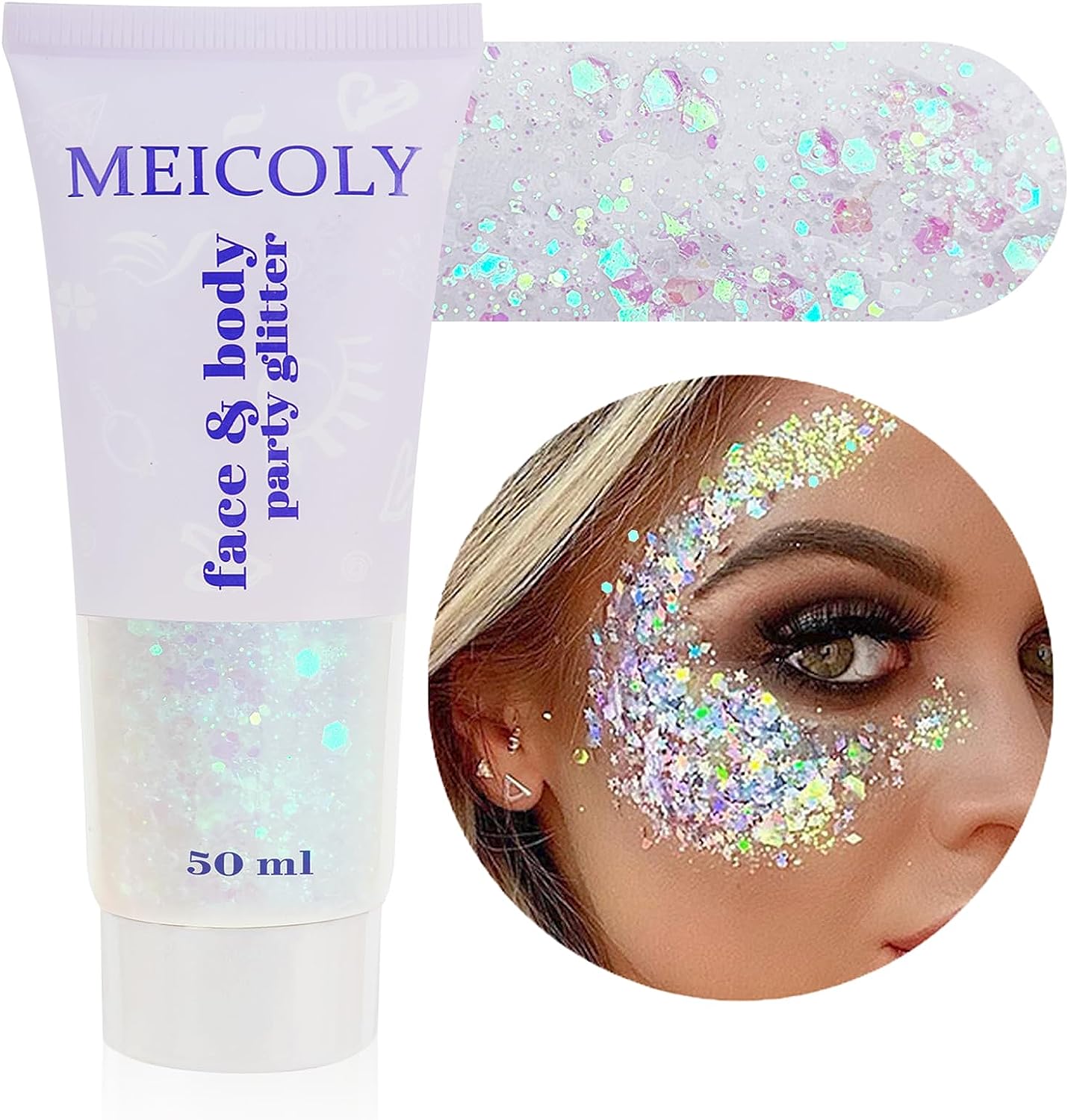 Star Shaped Red White and Blue Body Glitter Gel - 50g Patriotic Face & Hair Glitter for 4th of July Outfits