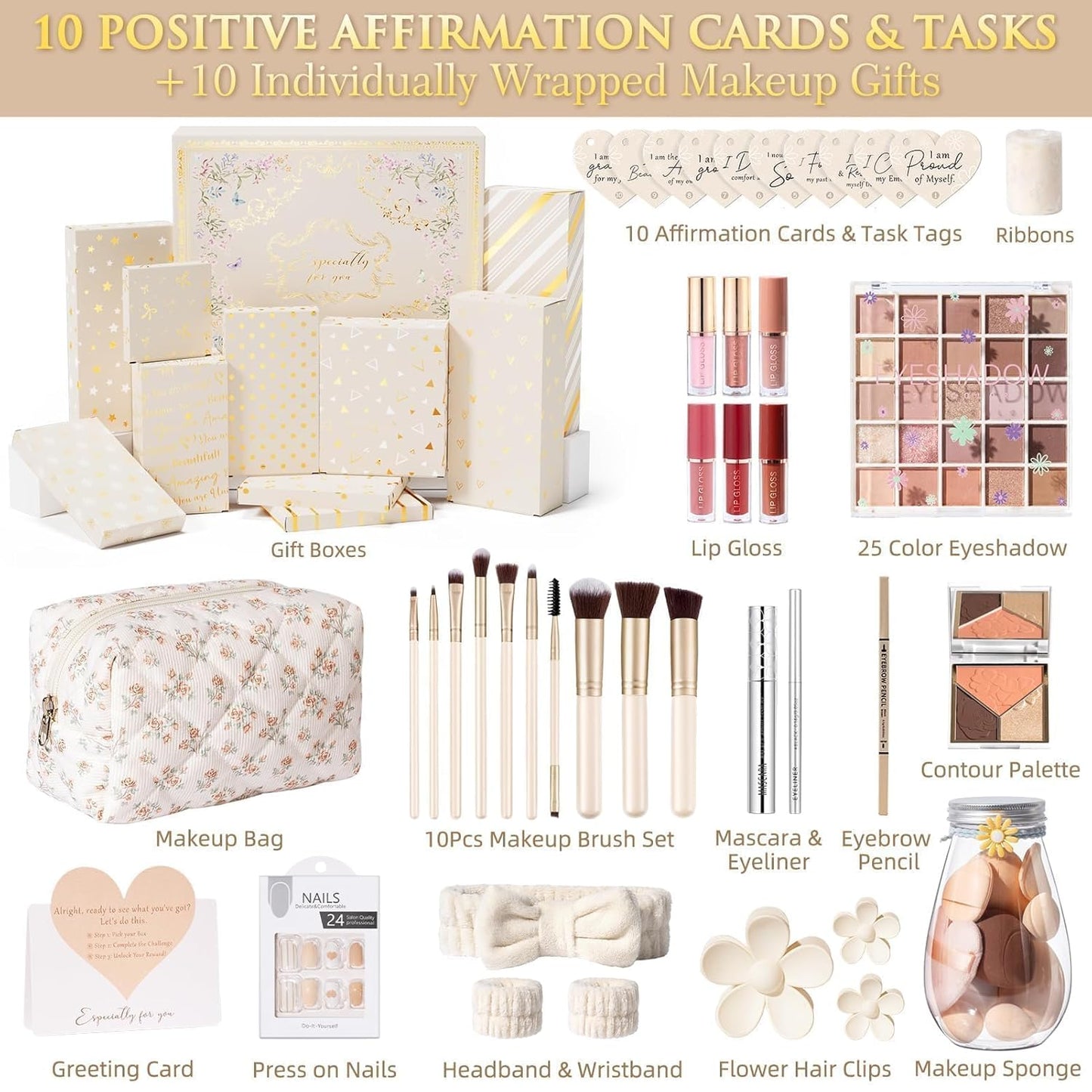 Trendy Teen Girl Gift Set - 10-Piece Graduation Basket with Makeup, Affirmation Cards & Empowering Challenges | Perfect Birthday Gift for Tweens & Teens