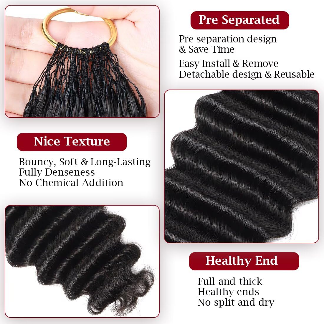 Miracle Knots Feather Human Crochet Hair 16 Inch 110g Pre-Looped 100% Human Hair for Deep Crochet Styles Invisible Seamless Knotless Soft Deep Wave Crochet Hair for Black Women (1B)