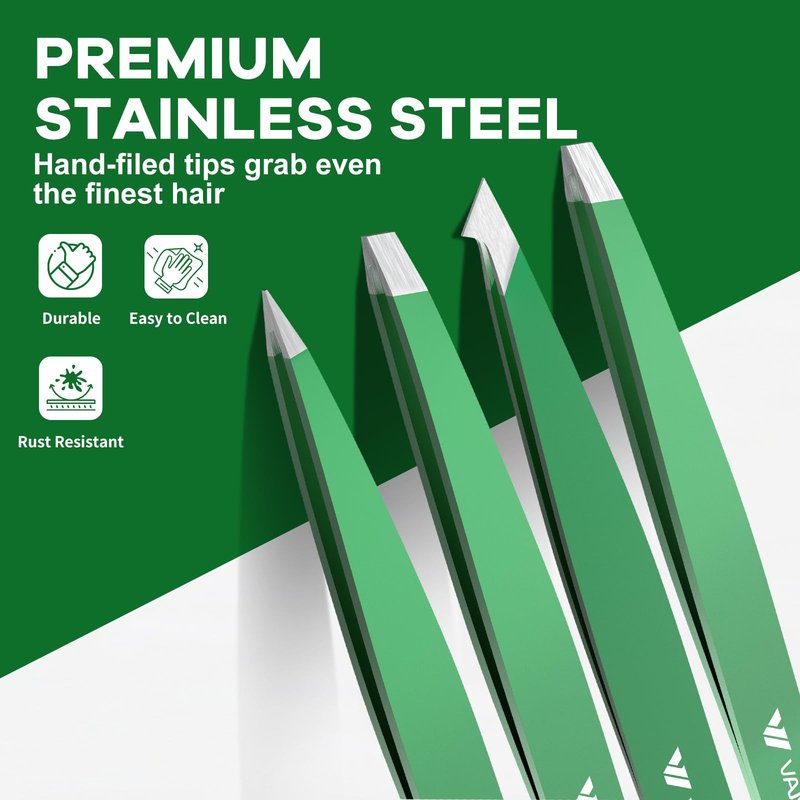 VANWIN Tweezers Set, 4 Pack Professional Stainless Steel Precision Tweezers with Slant, Pointed, Flat & Angled Tips for Eyebrow, Facial Hair, Ingrown Hair, Splinter & Blackhead Removal for Women & Men