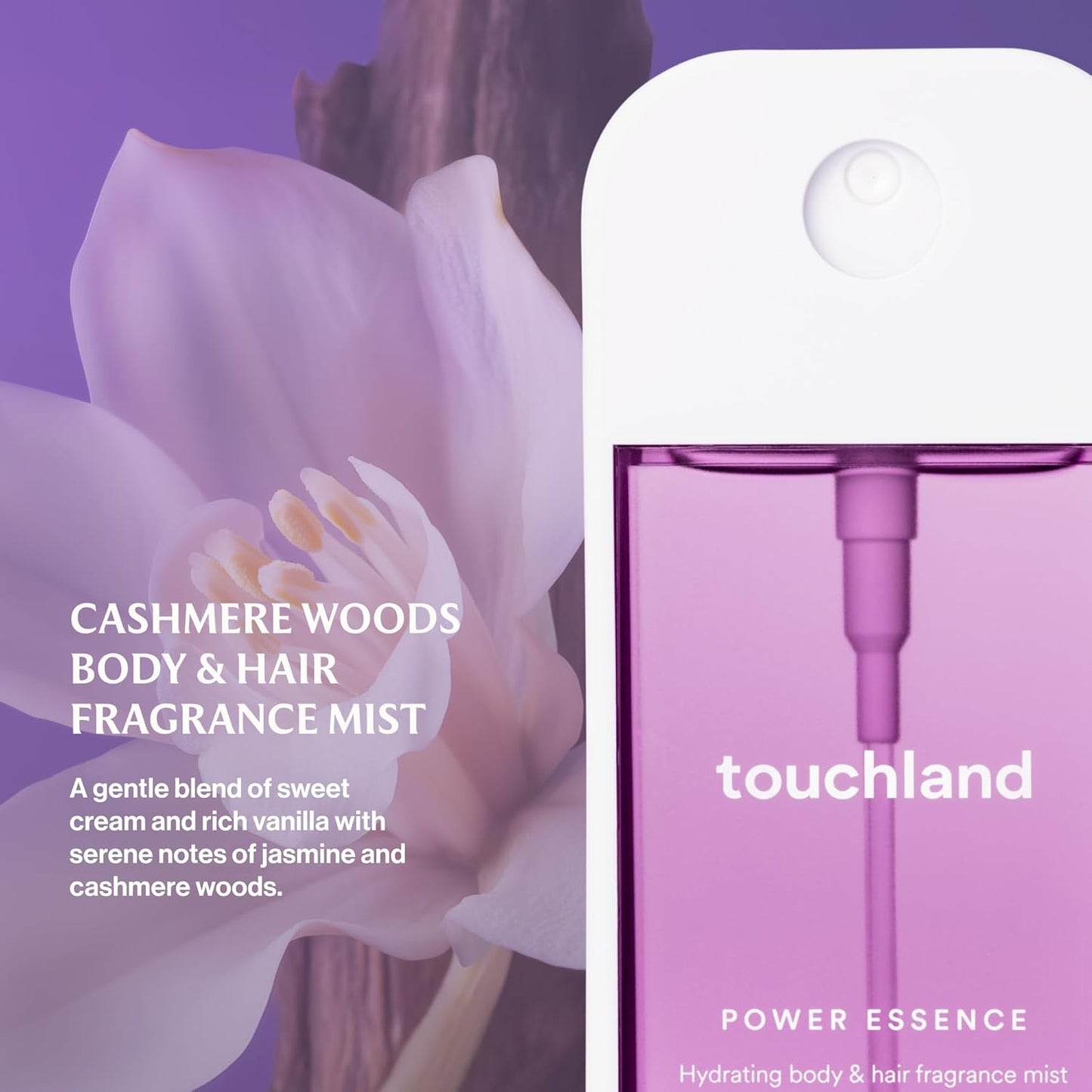 Touchland Body & Hair Fragrance Mist - Cashmere Woods Scent | 2 FL OZ Refreshing Spray