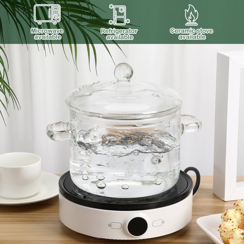 Simmer Pot for Stove Potpourri, Glass Potpourri Tea Pot with Lid for Stove, 1900ml 66 Oz Clear Cooking Saucepan Household Cereal Bowls Soup Saucepan Transparent Large Home Our Place Cookware