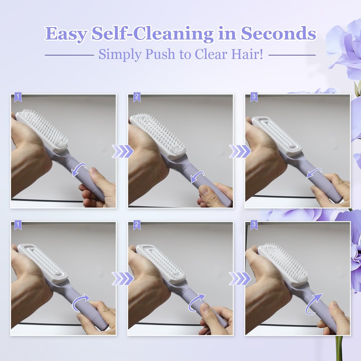 Self Cleaning Hair Brush, Anti Static Brush for Easy Hair Removal, Retractable Hair Brush with Firm Bristles, Scalp Massage Comb for Daily Detangling, Women Men