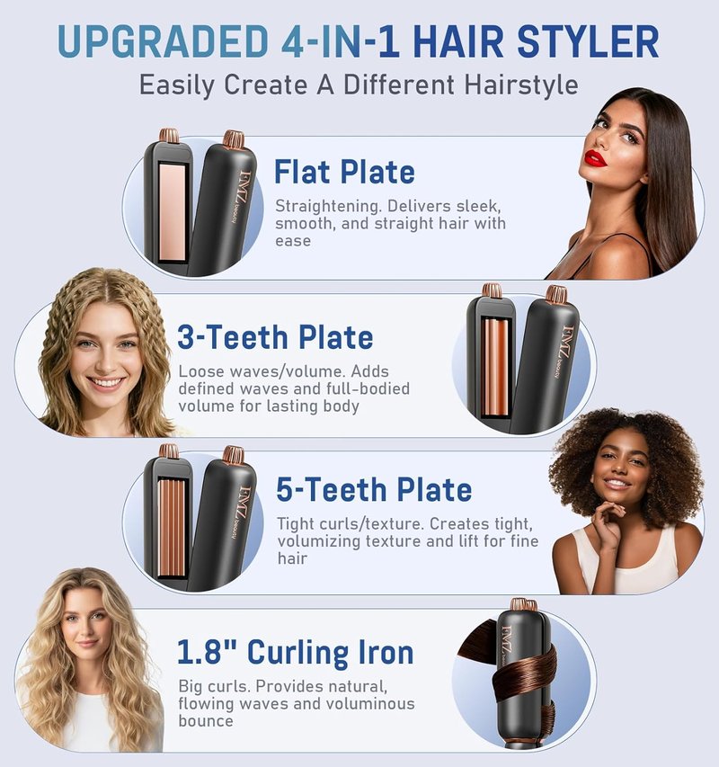 FMZ 4-in-1 Hair Straightener | Professional Ionic Flat Iron for Curling, Crimping & Straightening - Mini Portable Design for Travel