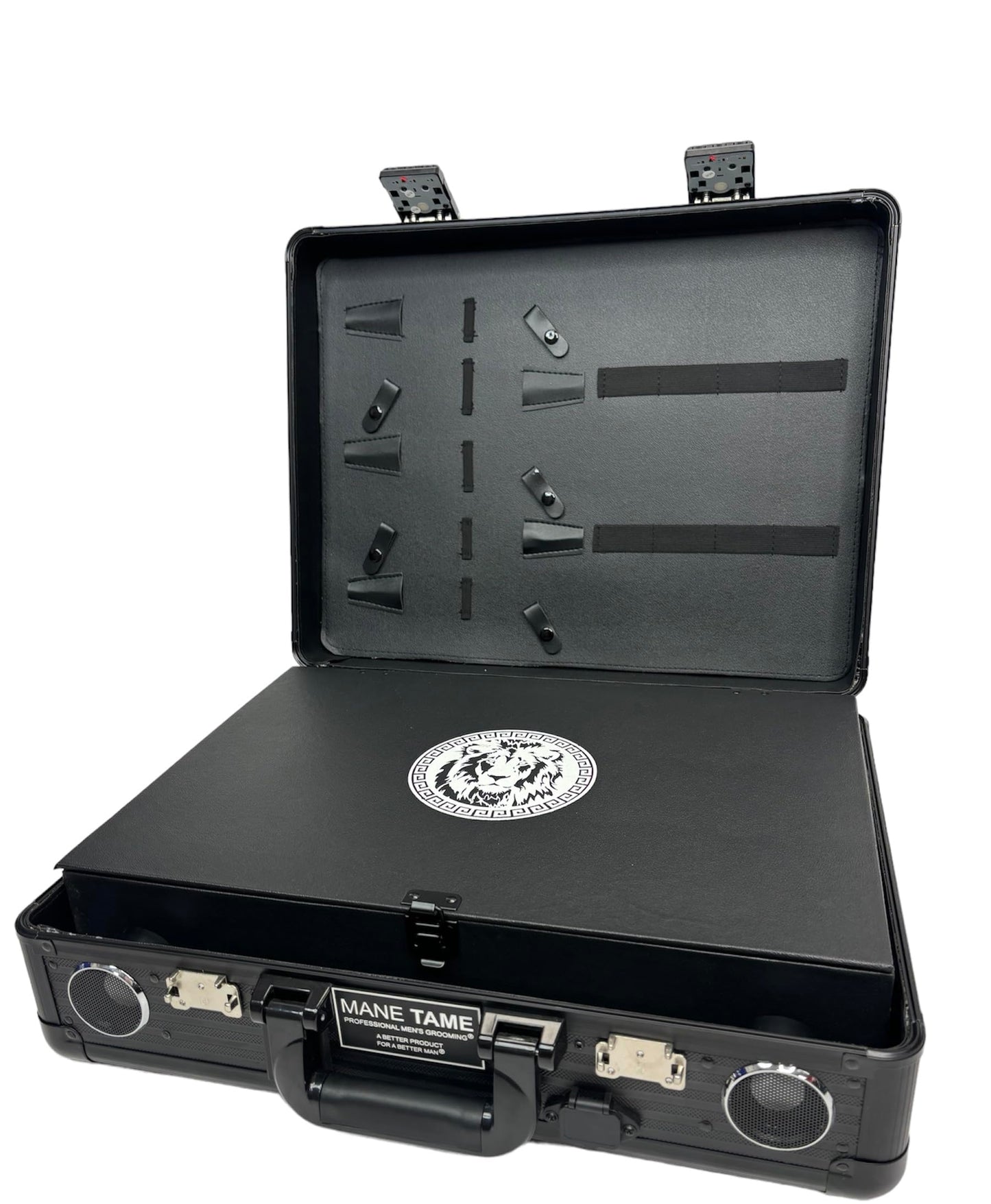 MANE TAME Barber Case – Executive Mobile Barber Station- Black - Includes Speakers and Combination Locks