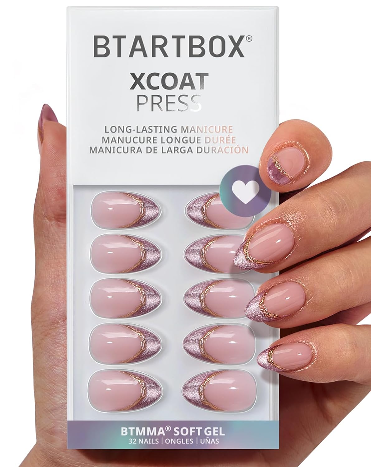 Press On Nails - Chrome Cat Eye Almond Design | 32 Piece Soft Gel Nail Kit in 16 Sizes