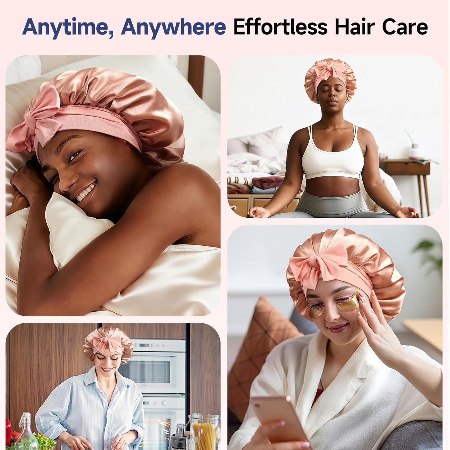 Silk Bonnet for Sleeping - Real Mulberry Silk Hair Care Cap | Double Layer, Large Size, Blush Pink