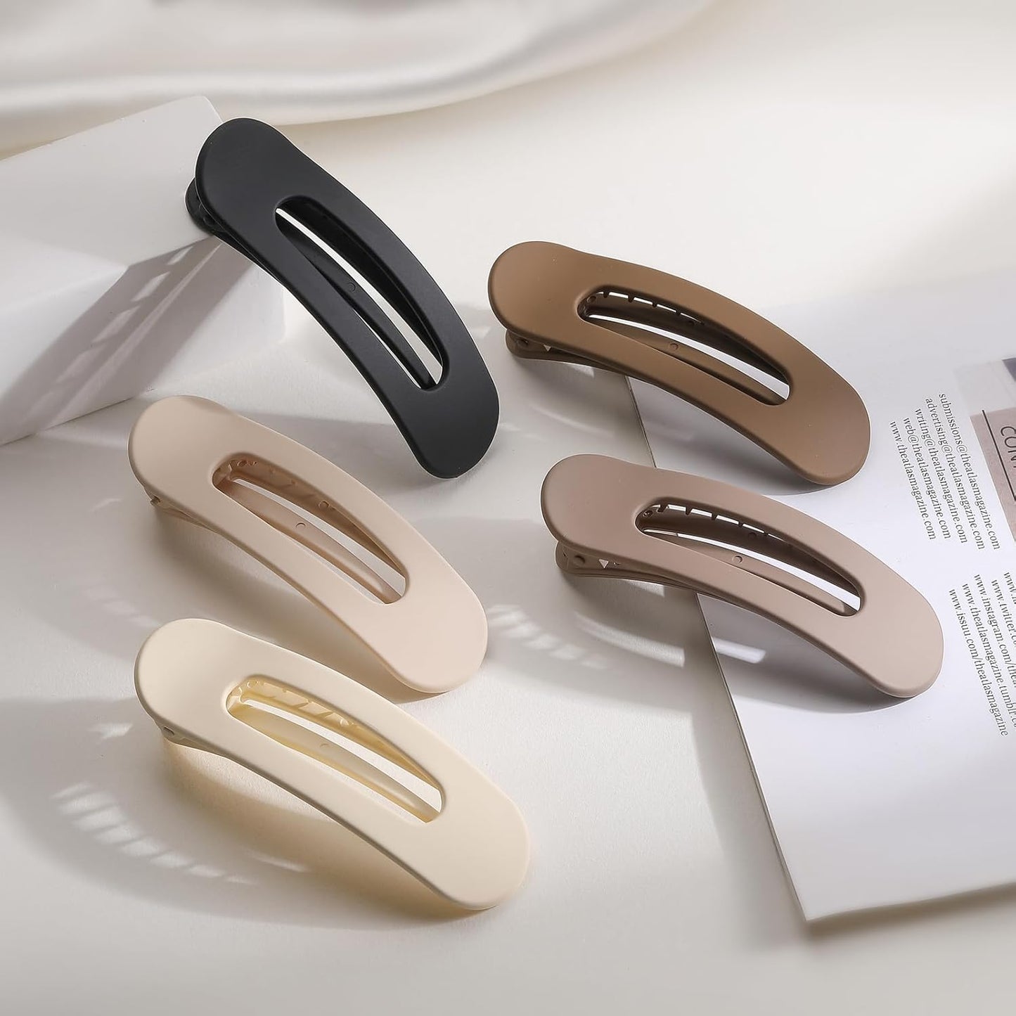 Flat Hair Clips - 5 Pcs Medium Lay Flat Claw Clips for Women | Strong Hold Non-Slip Matte Hair Claws for Thick & Thin Hair