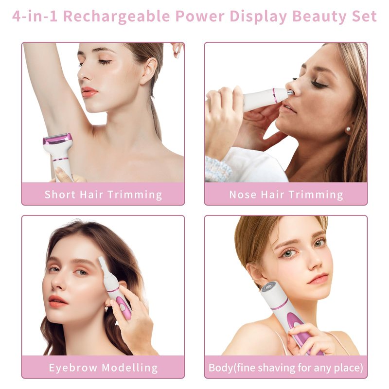 Beanify Wet & Dry Electric Razor for Women Men,4 in 1 Rechargeable Led Display Electric Shaver and Facial Hair Remover,Painless Ladies Body Razors for Nose Face Body Leg Bikini Arm Hair (Purple)