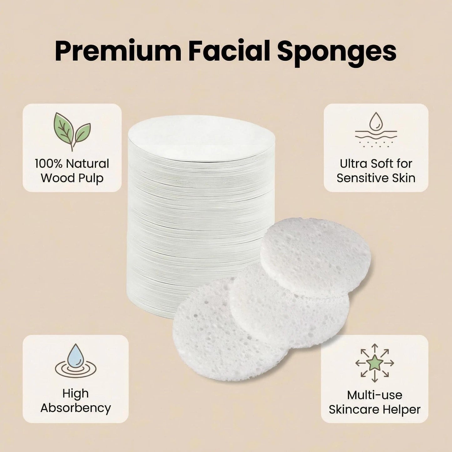 50-Count Compressed Facial Sponges, 100% Natural Cellulose, Eco-Friendly & Cosmetic Sponges for Makeup Removal, Exfoliating, Deep Cleansing & Skin Care