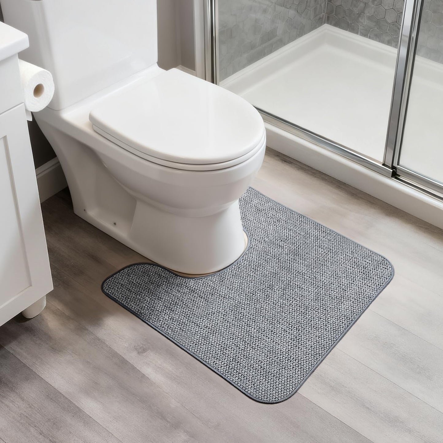 Ultra Thin Bath Mat - Non-Slip Rubber Bathroom Rug, Quick Dry & Absorbent | Grey, 1'5"x2'3" (17x27 Inch)