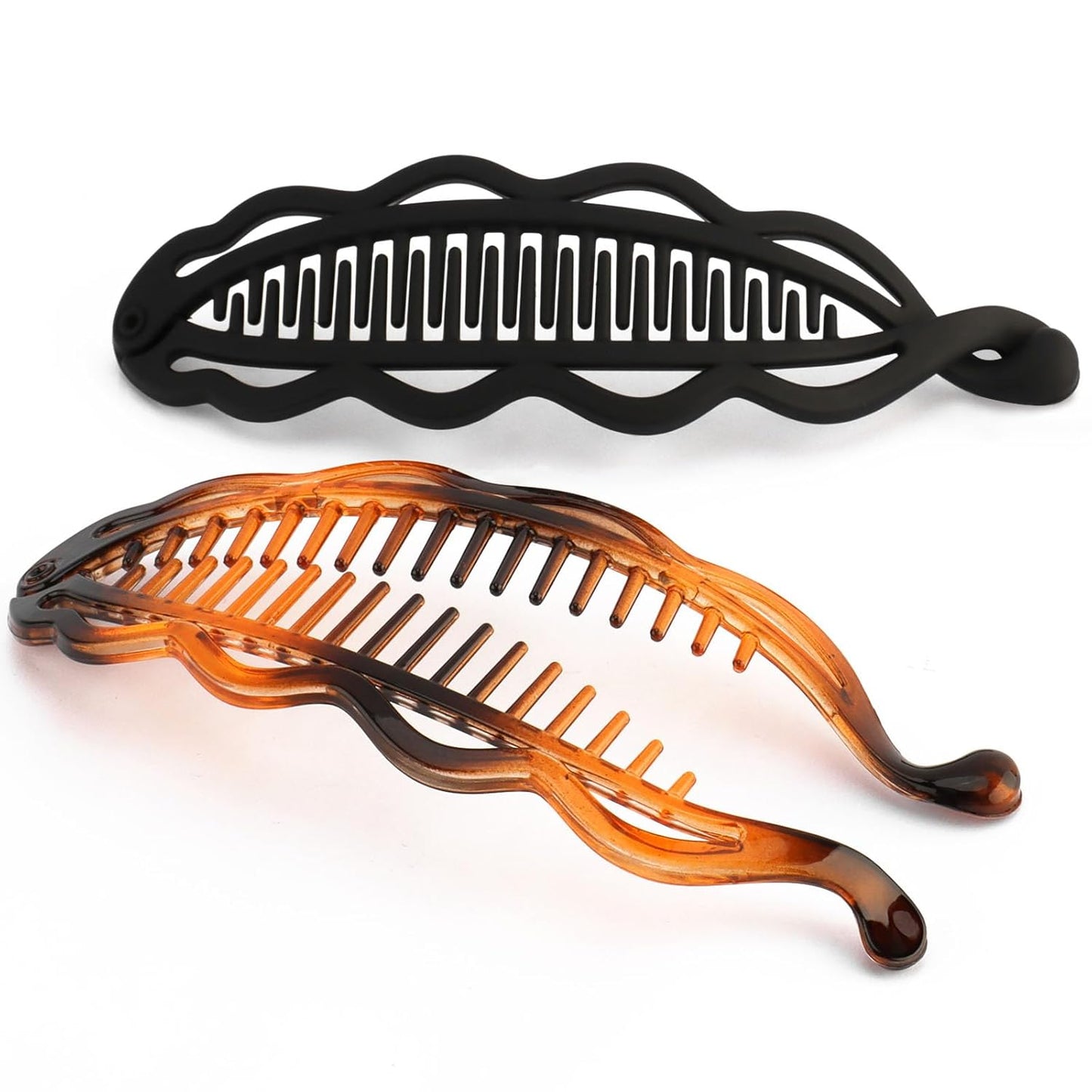 Large Banana Clip Hair Clips for Thick Hair - Matte Volumizing Holder | Black Tortoise, 2-Pack