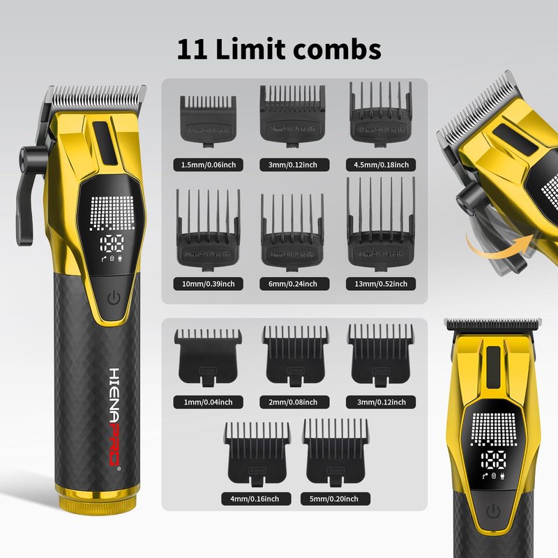 HIENA PRO Professional Cordless Hair Clippers for Men, Zero Gap Beard Trimmer & Foil Shaver Set, Rechargeable Barber Clipper Kit and Hair Cutting Set