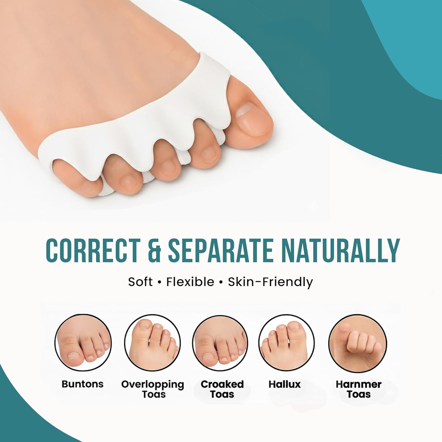 Toe Separators for Men and Women - Gel Spacers for Bunion & Hammer Toe Relief | Regular Size Foot Alignment Aid