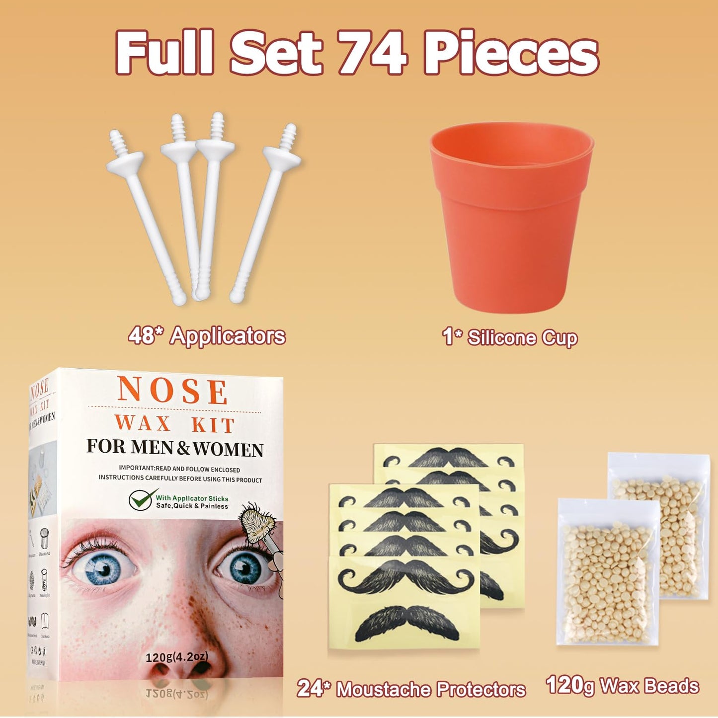 120g Long-Lasting Nose Hair Waxing Kit with 48 Applicators | Painless and Easy Mustache Guard | CoFashion Nose Hair Remover for Men and Women
