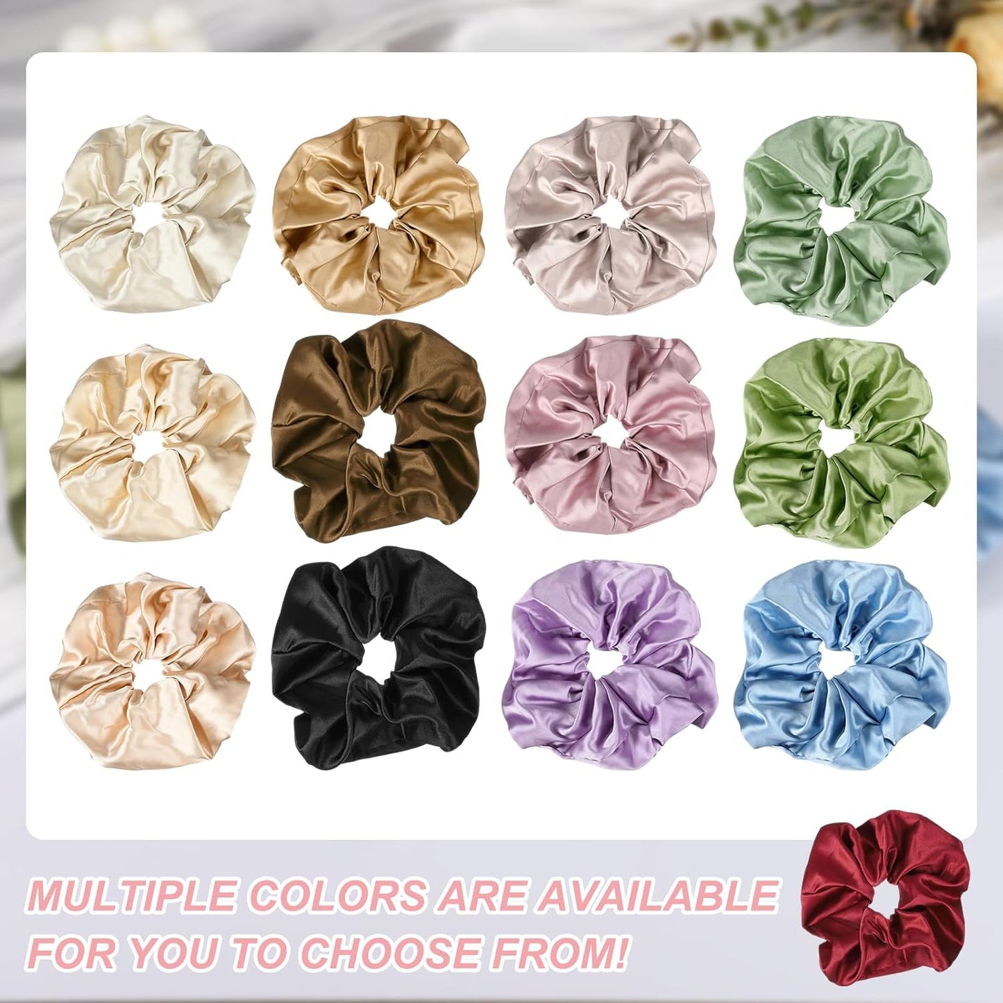Satin Hair Scrunchies - 2 Pcs Soft Fabric Ponytail Holders for Women | Dark Red