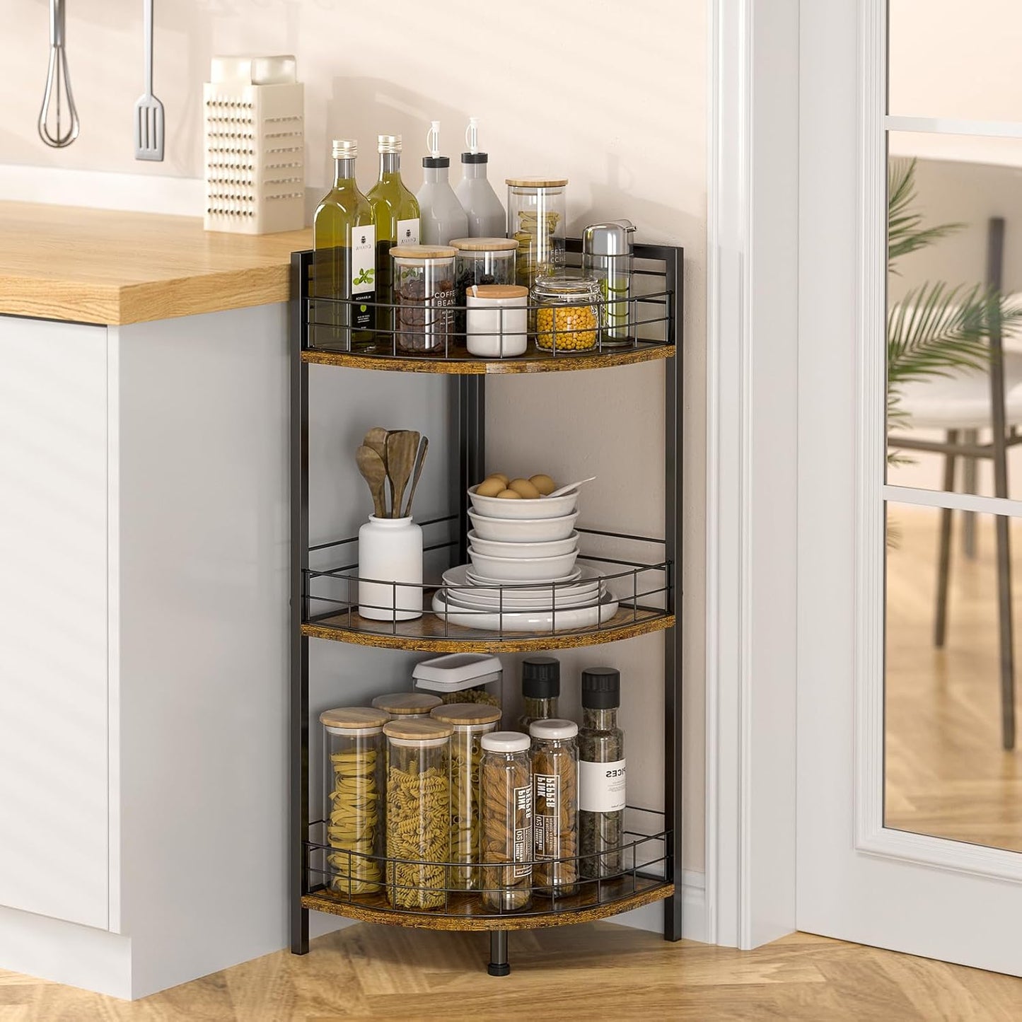 Bathroom Corner Shelf - 3 Tier Free-Standing Storage Unit for Small Spaces | Triangular Curved Design