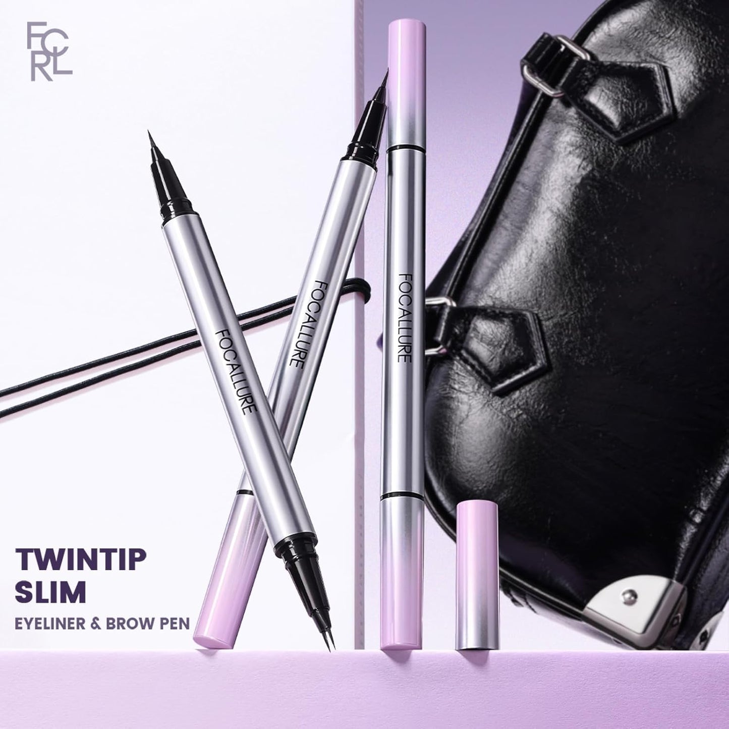 FOCALLURE 2-in-1 Dual-Ended Brow Pencil & Eyeliner - Waterproof Microblading Pen for Natural Hair-Like Strokes | Brown