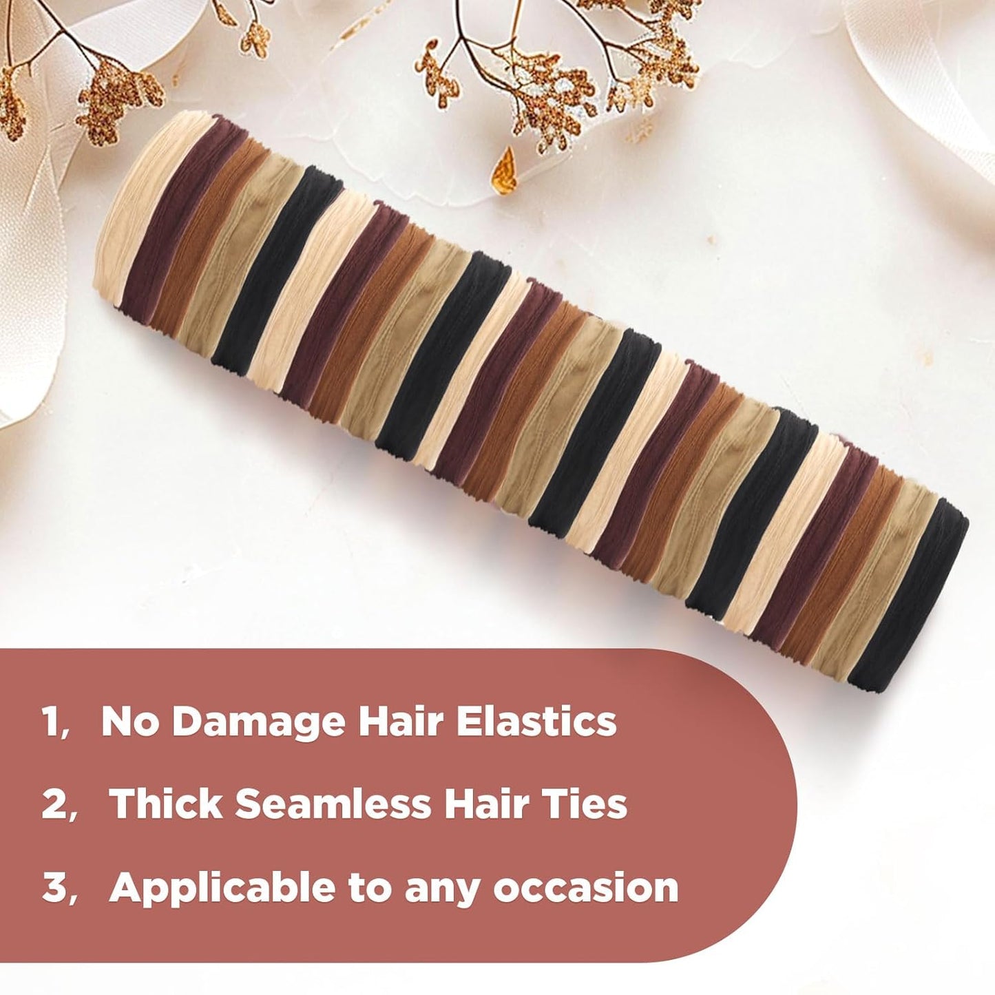 25 PCS Hair Ties - Soft Seamless Cotton & Nylon Elastic Ponytail Holders | No Damage Rubber Bands for Thick Hair