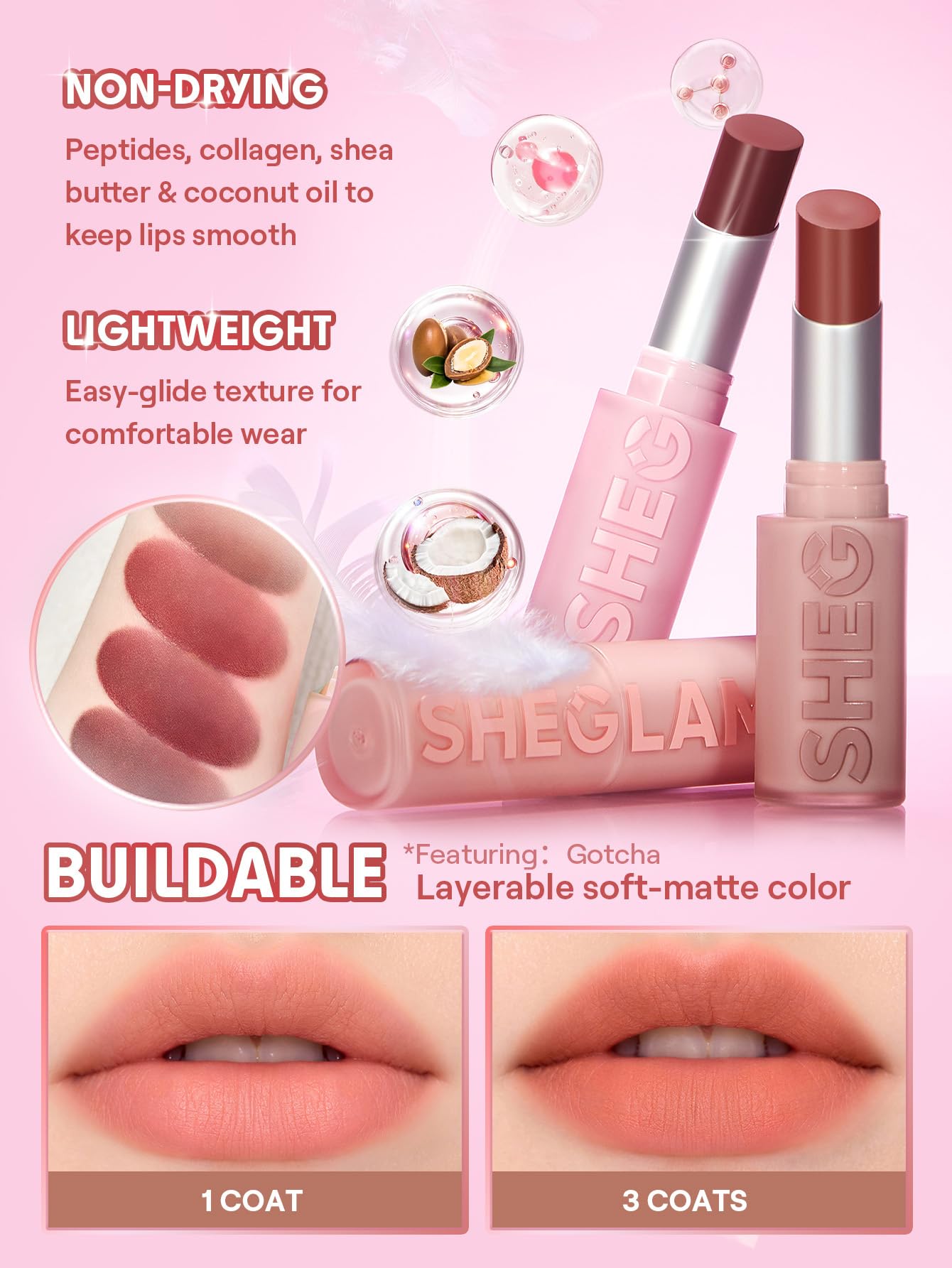 SHEGLAM Lip Veil Cushion Lightweight Lipstick Matte Soft High Pigmented Long-Lasting Lipstick-Be Fearless