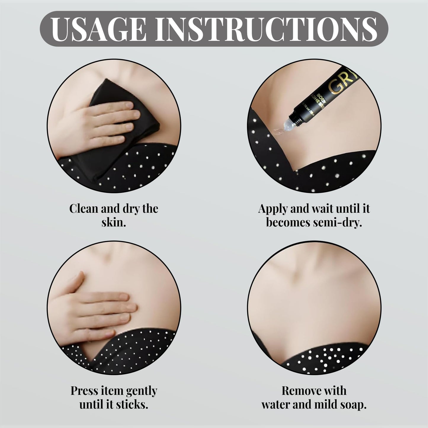 Grip Shapewear Body Adhesive Glue - Water Wash, Fabric-Safe Liquid Adhesive for Skin - Adhesives Bra Sweat Proof Glue, Stockings & Outfits - Fashion Fix for Women & Dancers - 20ml