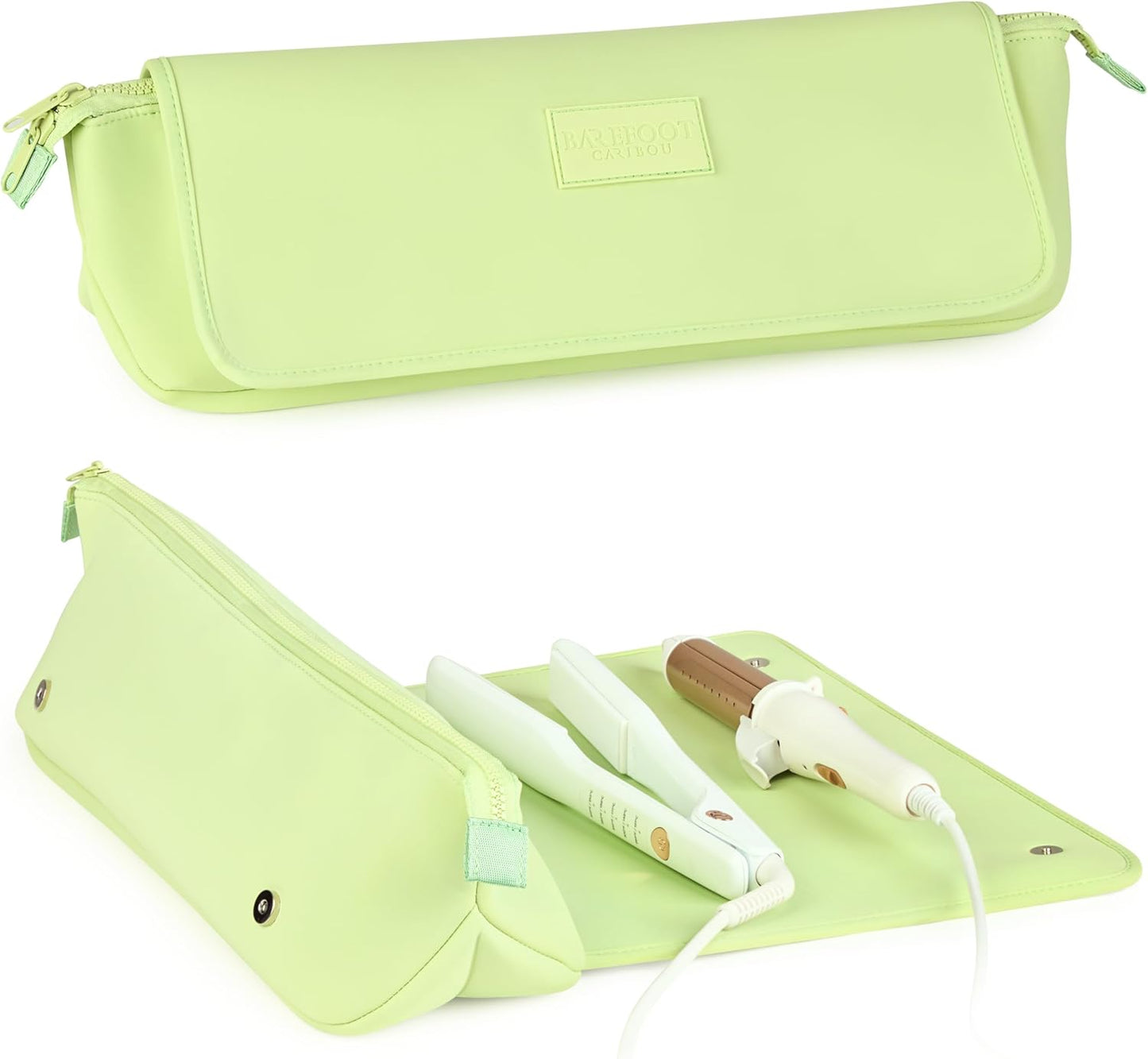 BAREFOOT CARIBOU Travel Hair Tools Bag & Heat Resistant Mat - 2-in-1 Organizer for Flat Irons & Curling Irons (Black)