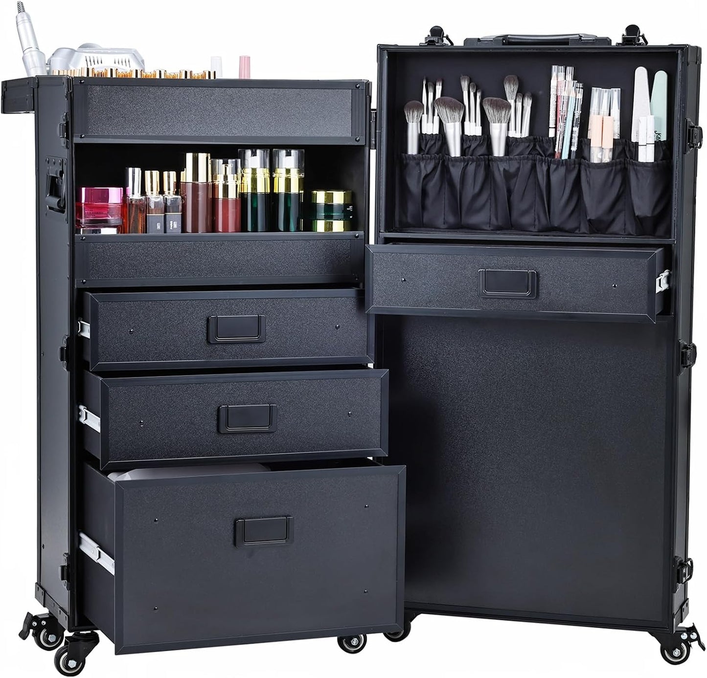Mobile Nail Tech Station - Rolling Makeup Case with Drawers | Lockable Nail Travel Cart for Cosmetology & Tattoo Work
